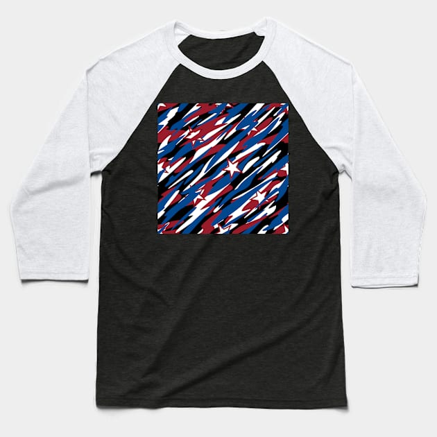 Patriotic Camouflage Red White and Blue with Stars American Pride Abstract Pattern Baseball T-Shirt by hobrath